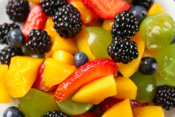 Delicious fruit salad, closeup