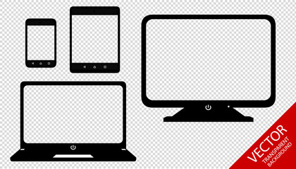 Multimedia Set Smartphone, Tablet, Laptop, Screen - Transparent Background