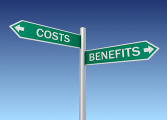 costs benefits road sign      3d illustration