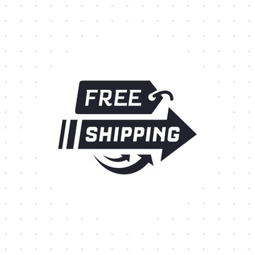 Free shipping in black color. Delivery label for online shopping. Worldwide shipping. Vector illustration