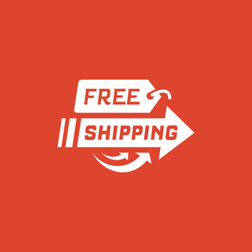 Free shipping on red background. Delivery label for online shopping. Worldwide shipping. Vector illustration