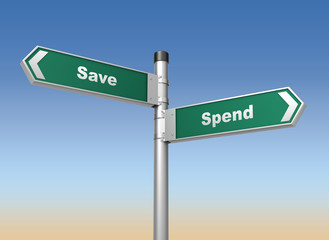 Fototapeta premium save spend road sign 3d illustration