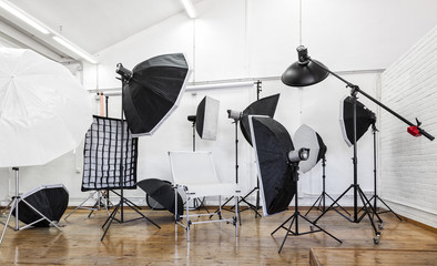 Lighting equipment in a professional photo studio