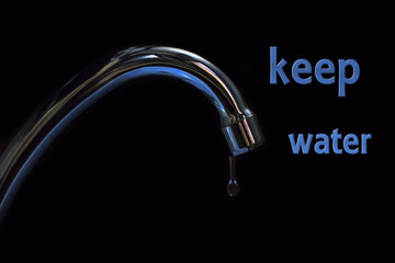faucet with a drop of water, save water