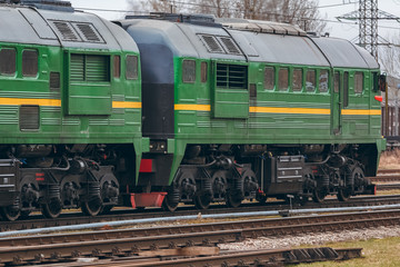 Obraz premium Green diesel locomotive