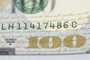 Macro shot of one hundred dollars bill 