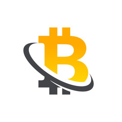 Bitcoin logo icon with swoosh graphic element
