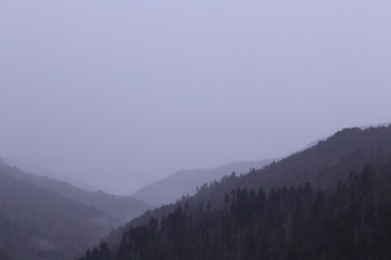 Smoky Mountains National Park at Night with the Sunset in Background.