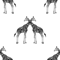 Fototapeta na wymiar Seamless pattern of hand drawn sketch style giraffe. Vector illustration.