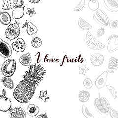 Hand drawn sketch style set of fruits. Vector illustration.