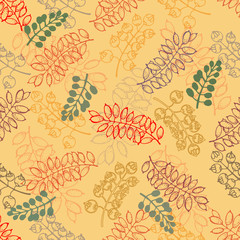 Seamless vector pattern of hand drawn sketch style colorful abstract plants.