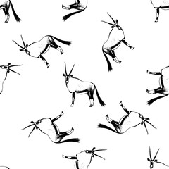Seamless pattern of hand drawn sketch style oryx. Vector illustration isolated on white background.