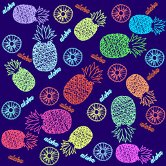 Seamless pattern of hand drawn sketch style pineapple. Isolated vector illustration.