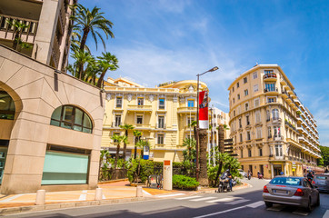 Fototapeta na wymiar Beautiful streets and old luxury buildings of Monte Carlo, Monaco