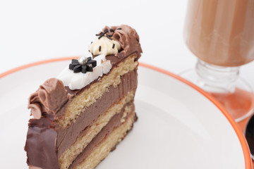 Piece of sponge cake with chocolate cream