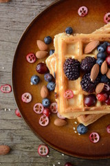 Belgian waffles with blueberry and honey