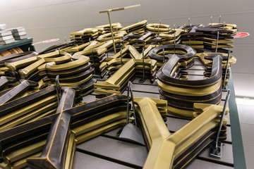 Collection of Wooden Painted Gold Letters Alphabet Decoration Furniture Shelf