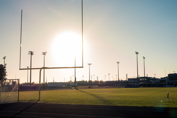 American Football Field Outdoors Goal Posts Green Grass Beautiful Day