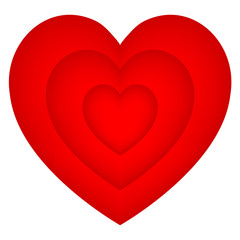 Three red hearts abstract background