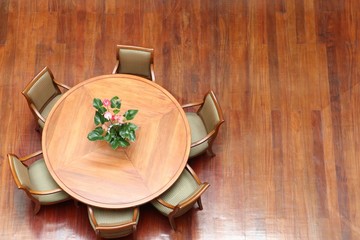 Wooden table and chair