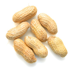 Peanuts on white ground