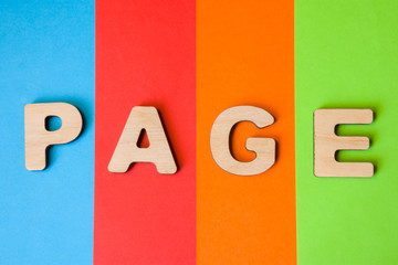 Web page word concept photo. Word page from 3D volume letters is in background of four colors -...