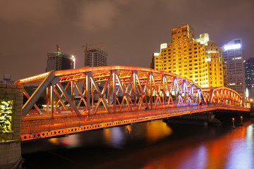 The garden bridge of Shanghai in China, the landmark. Colorful light trails
