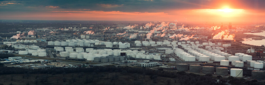 Panorama Of The Industrial District Of Houston, Texas, USA