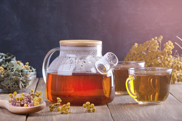 Herbs and herbal tea.Herbal medicine concept.