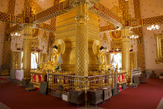 Decoration and interior of Chedi of Wat Phra That Nong Bua in Ubon Ratchathani, Thailand