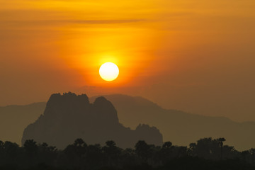 Sunset behind the beautiful mountains.