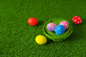 Easter eggs on the grass