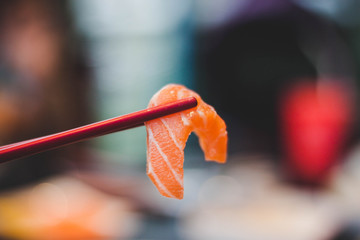 Delicious Salmon Fillet in Chopsticks