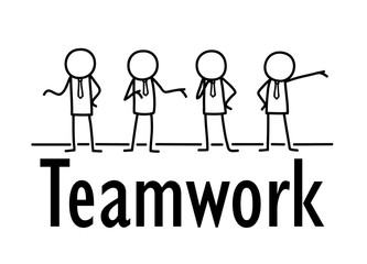 Teamwork Stick Figures Illustration, a hand drawn vector doodle illustration of stick figures working together.
