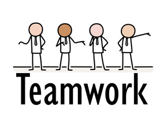 Teamwork Stick Figures Illustration, a hand drawn vector cartoon illustration of stick figures working together.