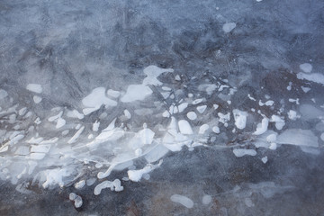 A close up detail of ice on a pond.
