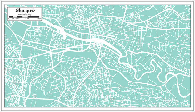 Glasgow Scotland City Map in Retro Style.