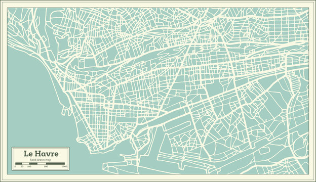 Le Havre France City Map in Retro Style.