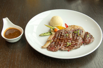 beef  steak and sauce