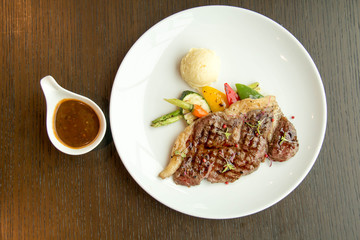 beef  steak and sauce