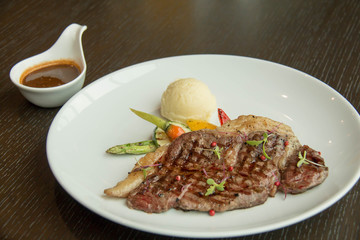 beef  steak and sauce