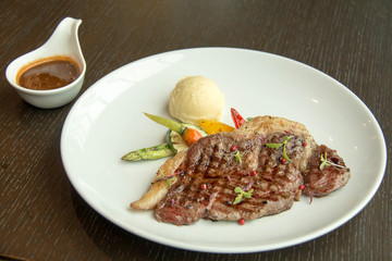 beef  steak and sauce