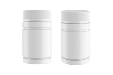 3D rendering Mock up plastic jar with screw cap for pharmacy. Packaging template on white background