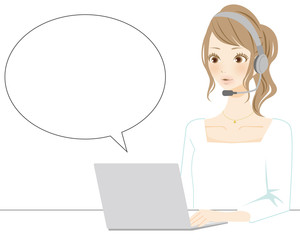 コールセンターで働く女性　チャット