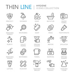 Collection of hygiene thin line icons - obrazy, fototapety, plakaty