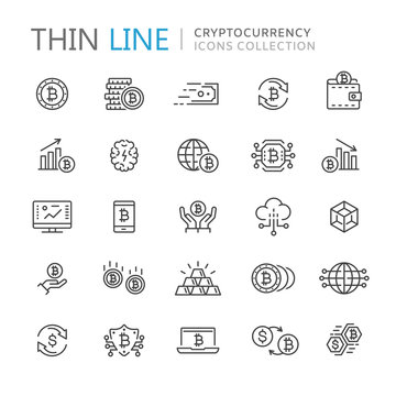 Collection of cryptocurrency thin line icons
