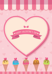 Various ice cream cone with heart on pink  Valentine's day