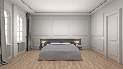 Bed Room Interior wooden floor classic and luxury style. 3d Render