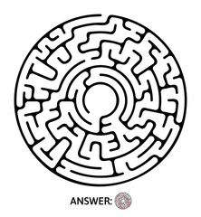 Black round maze. Puzzle game for kids, vector labyrinth illustration.