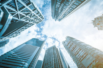 Fototapeta na wymiar Looking up at business buildings in Lujiazui,Shanghai,China 
